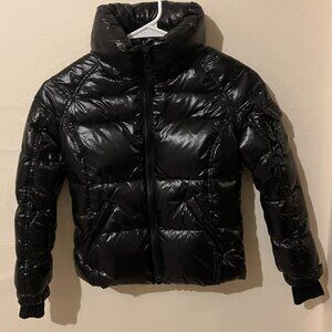 S13 High Shine Black Cropped Puffer Jacket - Size 8 - New Without Tags